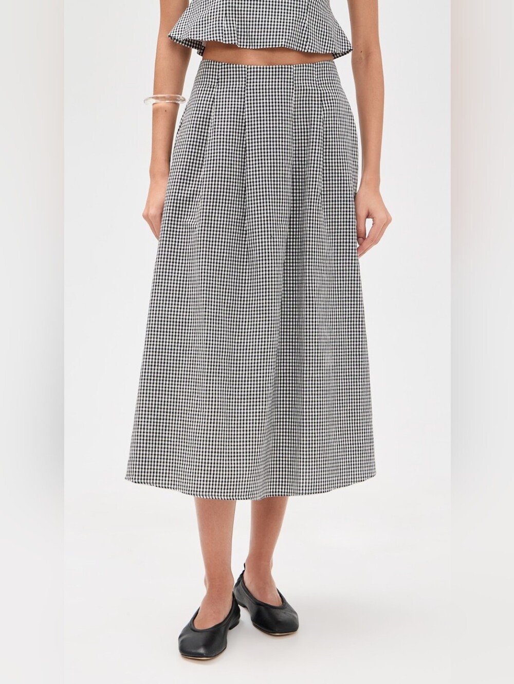 O.P.T High-Waist Gingham Midi Skirt - Black/White SZ 6 New No Tags
